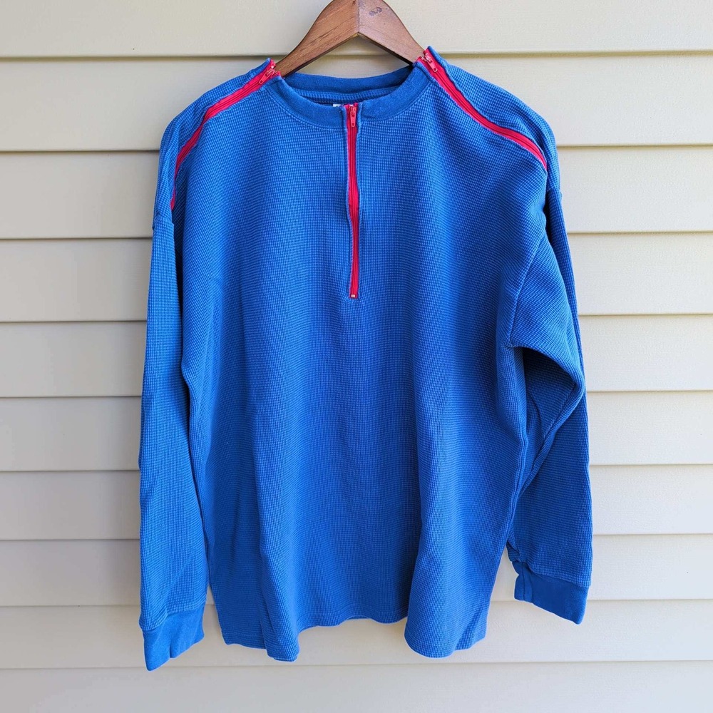 21 Pro USA Thermal Top Mens 2XL Blue Waffle Knit Triple Zip Heavyweight